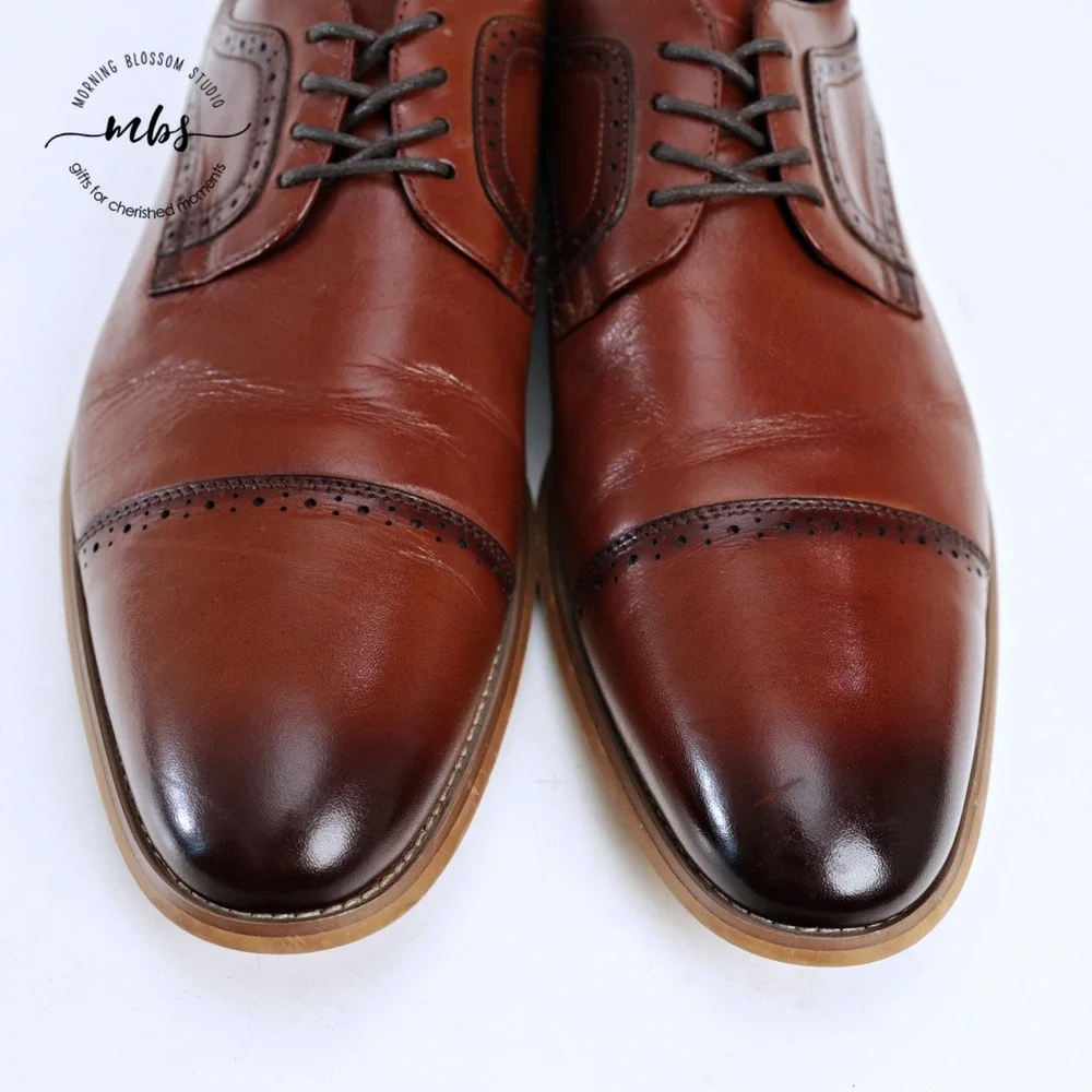 Stacy Adams Dickinson Cap Toe Classic Lace‎ Up Derby Shoes Cognac Brown Men 13